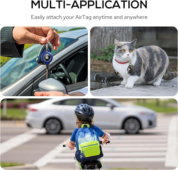 Waterproof Airtag Holder - 4 Pack Airtag Keychain Holder Compatible with Apple AirTags, Ultra Durable Anti-Scratches Protective Case with Keyring for Luggage, Backpack, Pet, Bag, Black/Blue