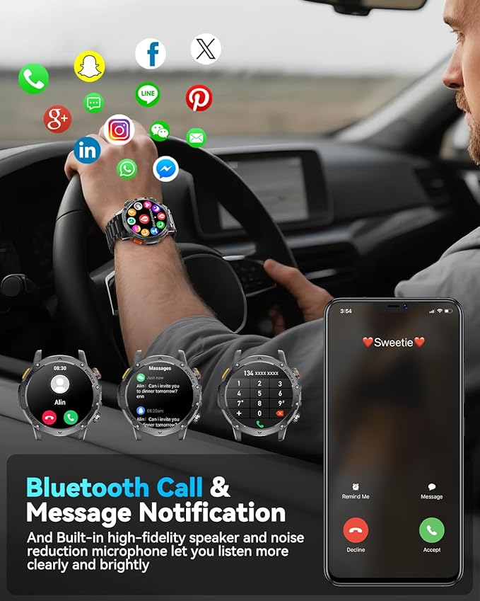 Military Smart Watches for Men, 1.7″ Smartwatch with 1000 mAh Battery/2 Straps/Led Flashlight/Heart Rate/Sleep Monitor 100+ Sport Modes, Answer/Make Calls Fitness Watch for Android/iPhone