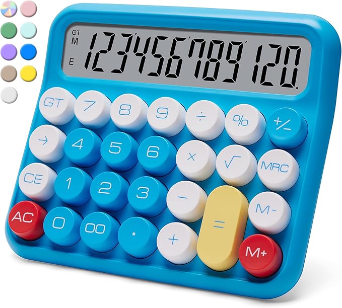 VEWINGL Mechanical Switch Calculator, 12 Digit Large LCD Display and Buttons, Great for Everyday Life and Basic Office Work, with Battery