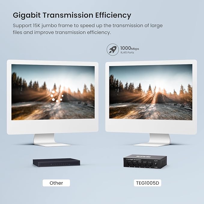 Tenda TEG1005D 5 Port Gigabit Switch, Unmanaged Ethernet Switch, Network Splitter with Traffic Optimization, Plug & Play, Fanless Metal Design Network Switch, Traffic Optimization(Grey)