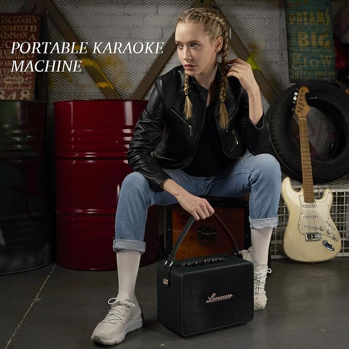 18000mAh Rechargeable 120W Loud Bass Retro Portable Karaoke Machine Bluetooth Speaker with 2 Wireless Microphones AUX Guitar Input for Adults (Green)