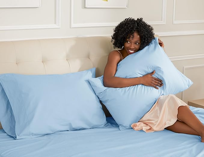 Sunflower Queen Pillowcases Set of 2, 100% Cotton Queen Pillow Cases 2, 20×30 inches Ashley Blue, Soft and Breathable