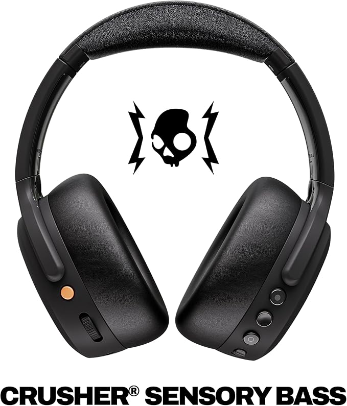 Skullcandy Crusher ANC 2 Wireless Over-Ear Bluetooth Headphones with Extra USB-C Charging Cable, Multi-Sensory Bass, Active Noise Cancelling, 60 Hours Battery, Microphone iPhone Android - True Black
