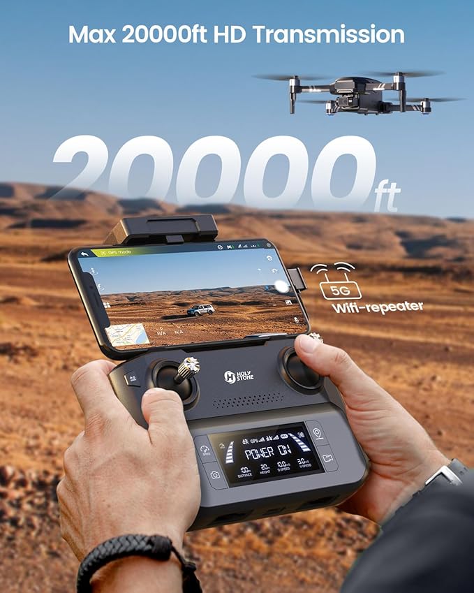Holy Stone HS600 2-Axis Gimbal Drones with Camera for Adults 4K EIS, Integrated Remote ID, 20000 FT Range Transmission, GPS Drone with Brushless Motors, 4K/30FPS, Follow Me, Level 6 Wind Resistance