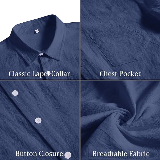 Vssjavun Mens Short Sleeve Button Down Shirts Casual Cotton Shirt Summer Beach Tops with Pocket