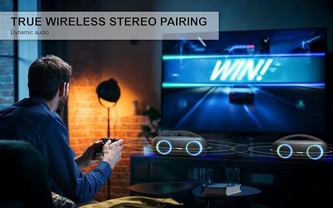 Fisher Portable Bluetooth Speaker IPX5 Water Resistent Speaker, 60W Peak Power Bluetooth Stereo Boombox HD Sound, 3H Playtime, LED Lights, TWS, BT5.3, FM Radio, AUX, Wireless Electronic Home Outdoor