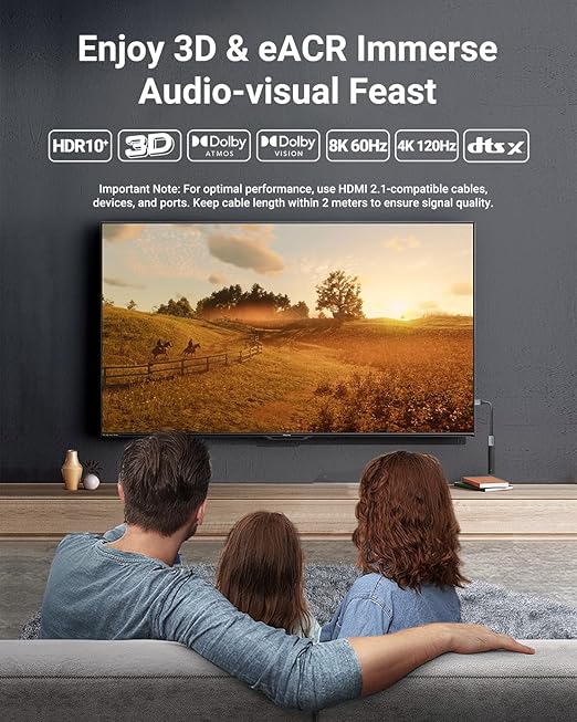 VCELINK 8K Short HDMI Extender Cable 0.6 FT Ideal for Tight Spaces, HDMI Extension Male to Female Adapter, Compatible with Roku TV Stick, HDTV, Game Console, Laptop (1 Pack, 0.6FT)