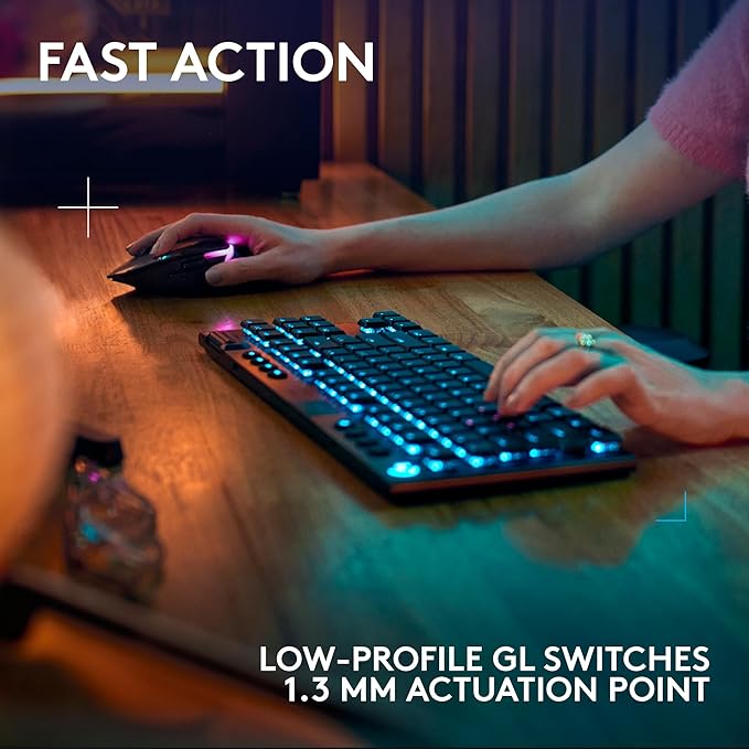 Logitech G915 X Lightspeed TKL Wireless Mechanical Gaming Keyboard, Double-Shot PBT Keycaps, Fully Programmable Keys, RGB Backlit Mac/PC Gaming Keyboards, Aluminum Finish, GL Linear Switches, Black