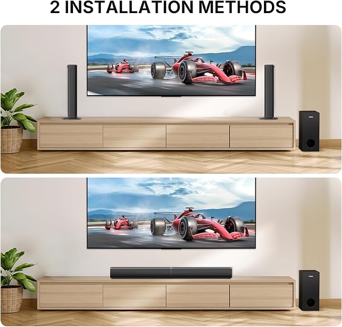 Wohome 2.1 Sound Bar for Smart TV with 5 Inches Wired Subwoofer, 140W, 2 in 1 Detachable Soundbar with RGB-IC Backlight, Bluetooth 5.3, Optical, AUX, USB Input, Bass Adjustable, Remote/Button Control