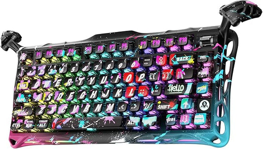 GravaStar Mercury V75 Pro 75% Hall Effect Magnetic Switch Gaming Keyboard, Only Wired, Hot‑Swappable, 8000 Hz Polling, Dual‑Zone RGB, Semi‑Aluminum Frame - Neon Graffiti