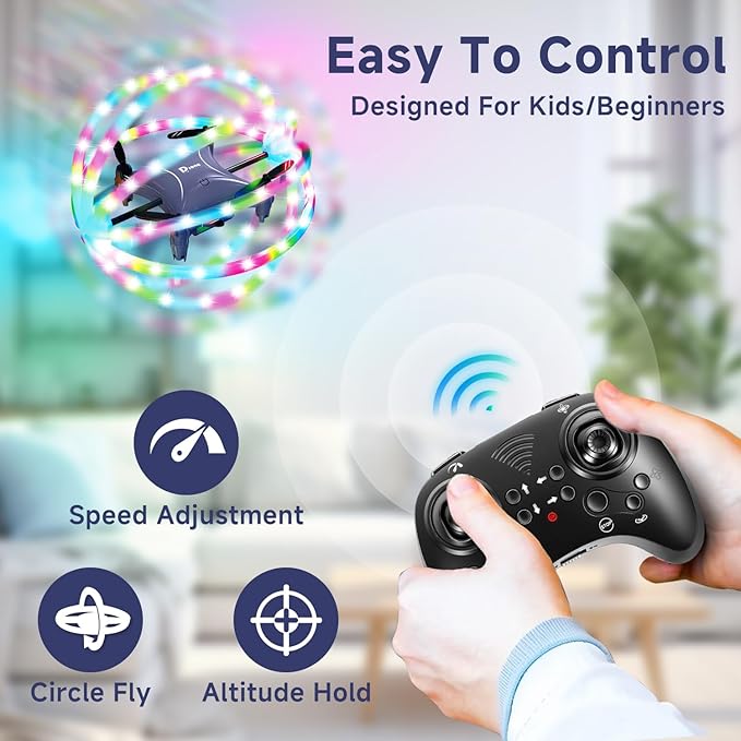 Mini Drone for Kids, Small Beginners Small RC Drone Quadcopter Drones, 2.4G Remote Control Toy with LED Lights, One Key Take Off/Landing, 360° Spinning, 90 Degree Circle Flight Gifts for Boy Girl