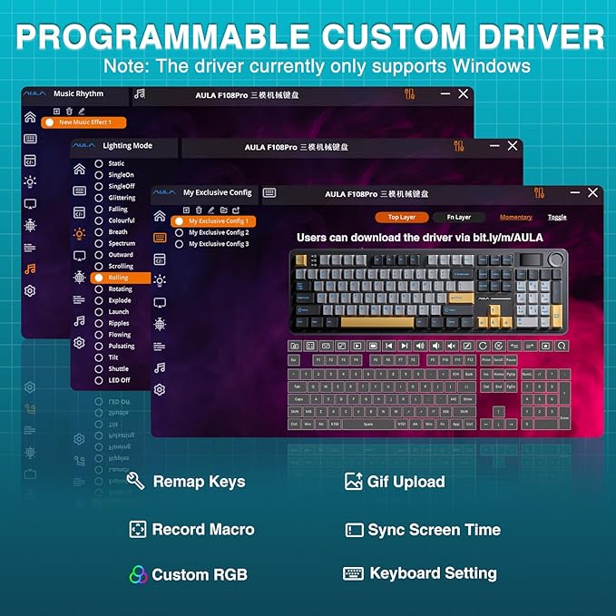 AULA F108 PRO - Wireless Mechanical Keyboard with Screen & Knob,Full Size Keyboard with 8000mAh Battery,Pre-lubed Switches,Side Printed PBT Keycaps,RGB Backlit Hot Swappable Custom Gaming Keyboards