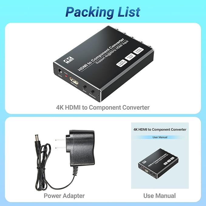4K HDMI to Component Converter with Scaling Function, HDMI to YPbPr Converter Support 4K/60Hz Input, Support 480i/576i Component Output, Compatible with DVD/PS3/PS4/PS5/Amazon Fire TV Sticks