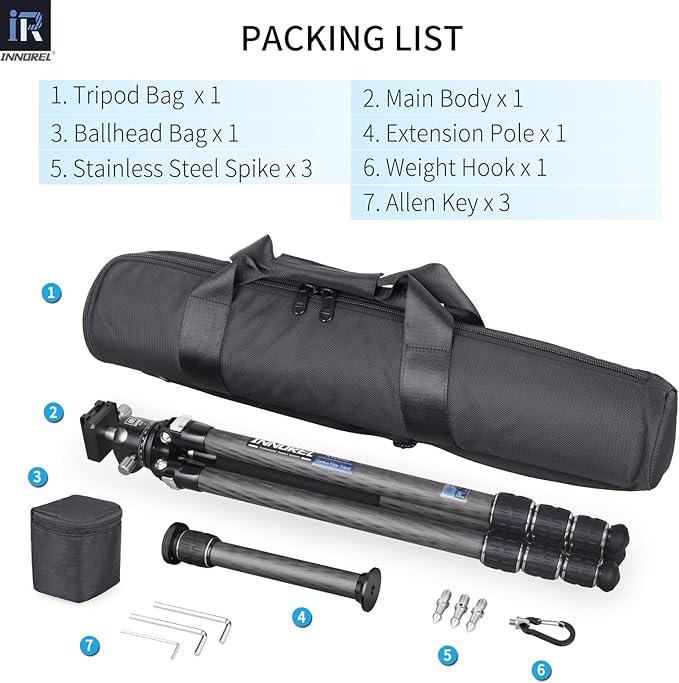 Carbon Fiber Tripod Monopod INNOREL KT254C Professional Portable Compact Travel Tripod for DSLR Camera Stand Support 1.01in/25.6mm Tube Load 33lb/15kg with D36 Low Gravity Center Panoramic Ballhead