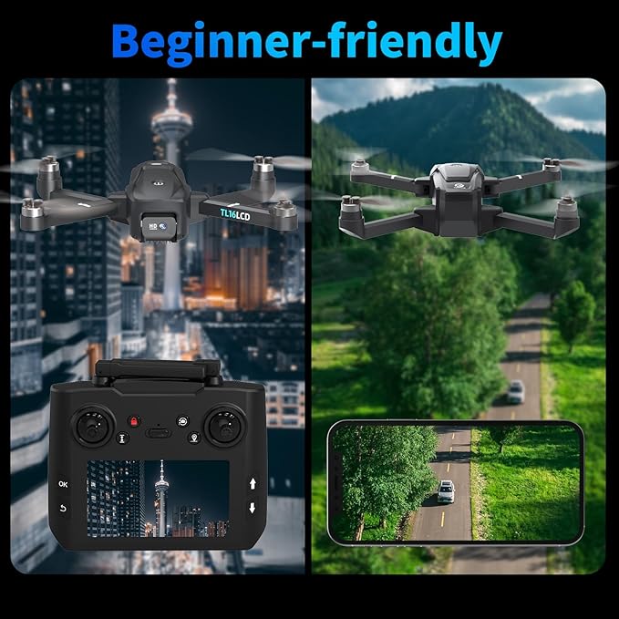 TL16LCD GPS 4K Drone with Camera Brushless Motor Auto Return SD Card Support RC Quadcopter Headless Mode Adjustable Speed Rechargeable Remote Controller