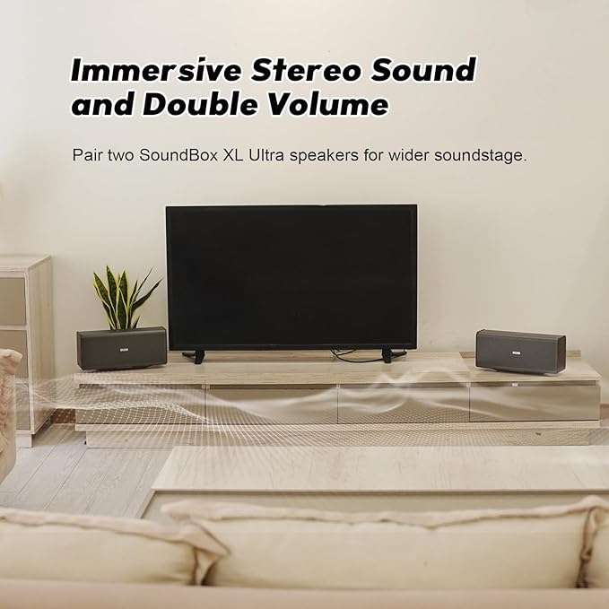 DOSS SoundBox Ultra Bluetooth Speaker with 2.1 Channel Audio, 80W Superior Sound with Deep Bass, Two DSP Technologies, 18H Playtime, BT 5.3, Wireless for Home, Office, Bedroom-Gold