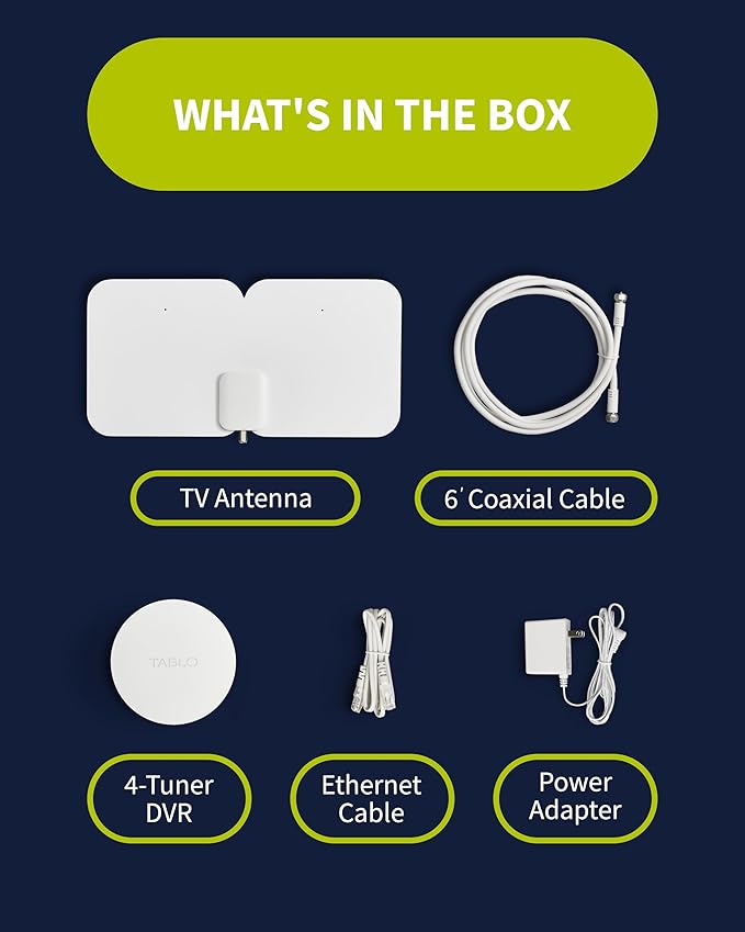 4th Gen 4-Tuner Over-The-Air (OTA) DVR & 35-Mile Indoor TV Antenna - Watch, Pause & Record Live TV, News & Movies Throughout Your Home Over Wi-Fi - 50+ Hrs Recording - No Subscriptions