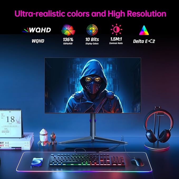 KTC 27 OLED Monitor - 1440p 240hz Monitor 0.03ms GTG, Type-C 65W, Built-in Speakers, 1.5M:1 Contrast Ratio, 136% sRGB, DisplayPort1.4, HDMI2.0,USB-C 3.0, Vesa, PC Moniter for Gaming Movie Office