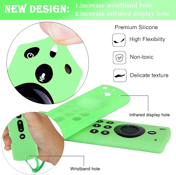 [2 Pack] Pinowu Firestick Remote Cover, Silicone Firetv Remote Case Compatible with Fire TV Stick 4K (2018) Alexa Voice Remote Control (Green Glow & Red Not Glow)