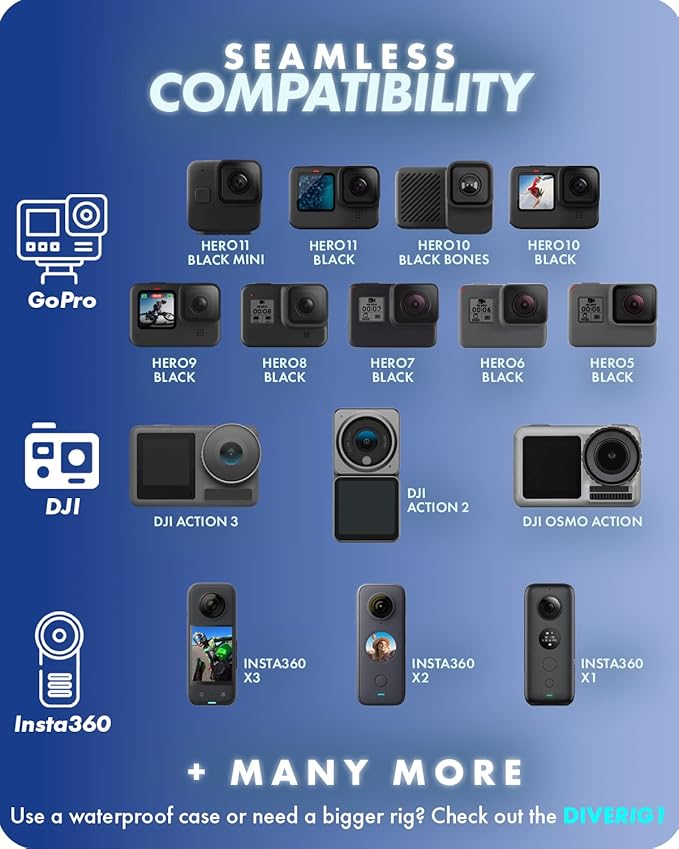 Movo DiveRig3 Diving Rig Bundle with 2 Waterproof LED Lights - Compatible with GoPro HERO3, HERO4, HERO5, HERO6, HERO7, HERO8, and DJI Osmo Action Cam - Scuba Accessories for Underwater Camera