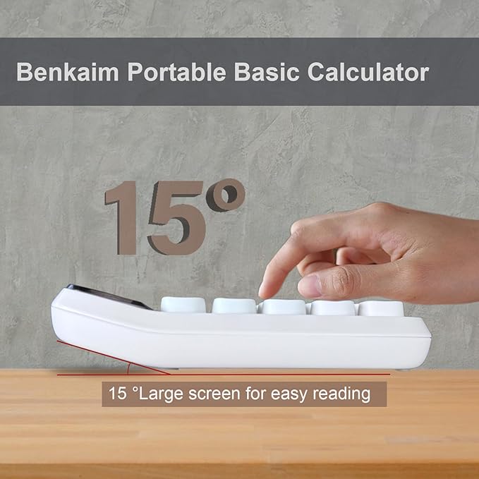 Benkaim Desktop Calculator - Basic Standard 10 Digit Large LCD Display, Cute Desk Accessory for School, Office and Business Use (White)