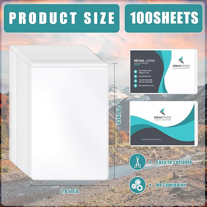 100 Sheets Self Seal Laminating Pouches Business Card Size 2.6x3.9inch Self Adhesive Laminating Sheets Gloss Finish No Laminating Machine Needed for Id Card Small Card