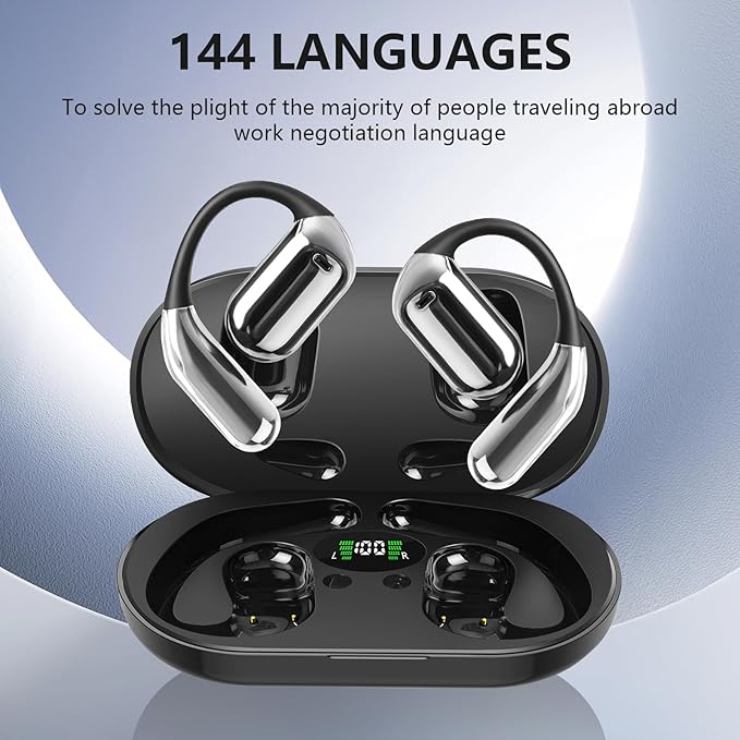 AI Translation Earbuds Real Time, 144 Language Translator Earbuds with APP Compatible with iOS & Android, Bluetooth Headphones Translating Device for Travel Business and Learning - Black