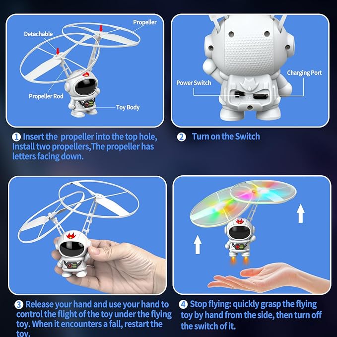 Drones for Kids 8-12 Birthday, Mini Robot Infrared Induction Flying Drone,LED Helicopter Flying Ball Toys for Kids Boys Indoor Outdoor Games (Astronaut)