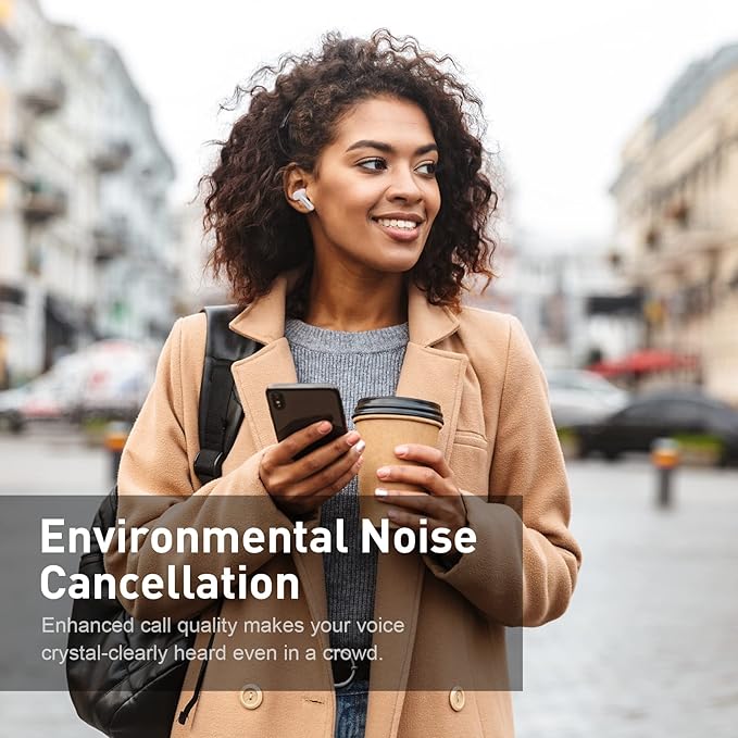 xtremtec Bluetooth Noise Cancelling Wireless Earbuds for iPhone/Android, in-Ear Sweatproof Stereo Bass Headphones, Immersive Sound Bluetooth 5.2 Earphones with Microphones,En-able Computer (White)