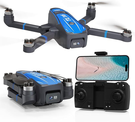 TL16 Mini Drone with 4K HD Camera, Brushless Motor Drones for Beginners with Headless Mode 360° Flip Gravity Control, Foldable Quadcopter for Adults, Blue