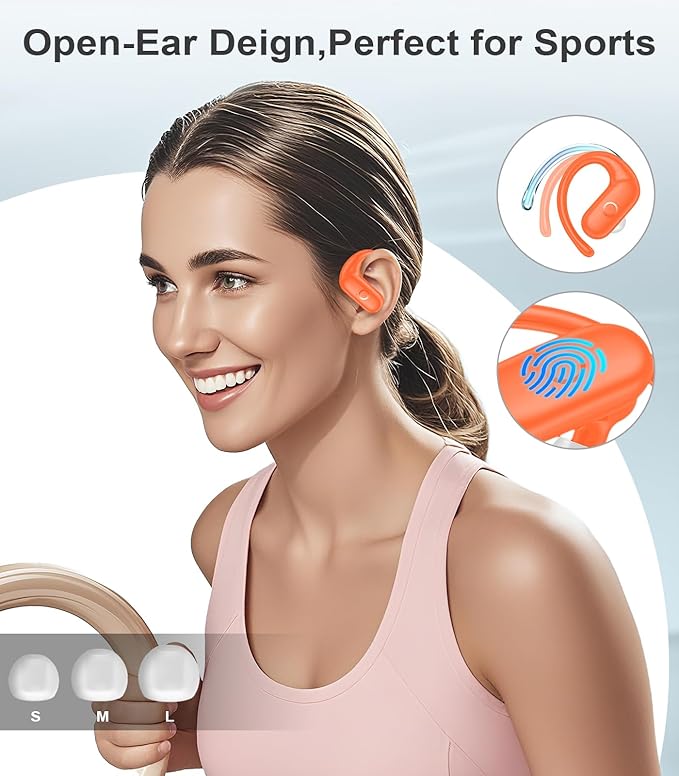 MOZOTER Wireless Earbuds Bluetooth Headphones Sport,Over Ear Buds with Deep Bass Sound,60Hrs Playtime Earphones Redesigned Comfort Fit with Earhooks for Running,Meeting,Workout- Orange