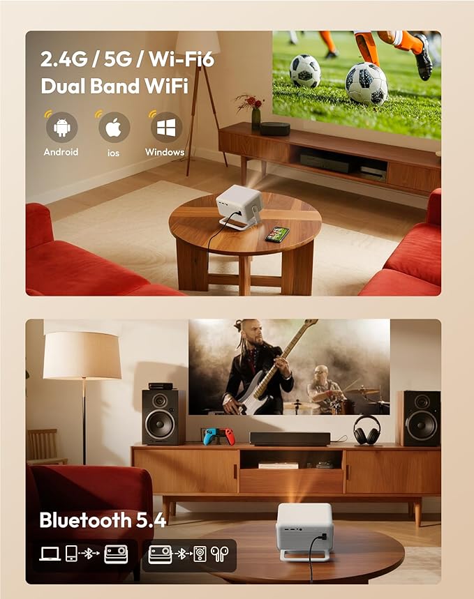 Xgody Netflix Certified Native 1080P Full HD Projector 700ANSI High Brightness, 4-Way Auto-Aligning & Voice Controlled Gimbal N6 PRO Smart Projector, WiFi 6, Bluetooth 5.4, Perfect for Bedroom