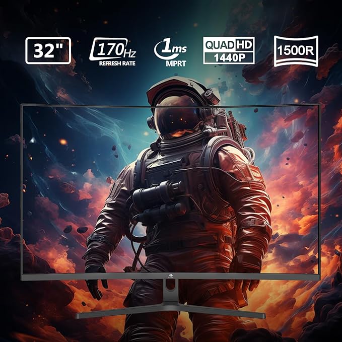 Z-Edge 32 inch Curved Gaming Monitor, QHD 1440P 170Hz 165Hz 144Hz Curved Monitor, 1500R Computer Monitor, MPRT 1ms Monitor, 16.7M Colors, 3000:1 Contrast, UG32 Ultra Slim Bezel, DP x2, HDMI x2