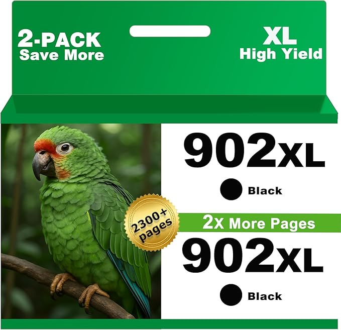 902XL Ink Cartridges Black 2 Pack Compatible for HP 902 XL Fit for OfficeJet 6978 6968 6958 6970 6960 6975 6962 6950 6954 6951 6956 6961 6963 6964 Printers for HP902 HP902XL (Black Ink, 2 Pack)