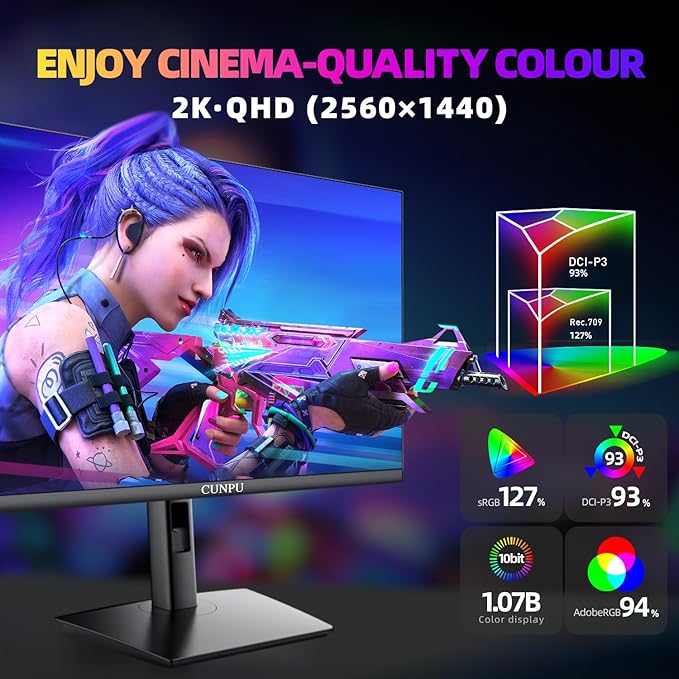 27 Inch QHD 2560 x 1440 Gaming Monitor, 180Hz (Up to 200Hz),1ms GTG, Fast IPS, DCI-P3 93%, High Brightness 450cd/㎡, G-Sync & FreeSync, Tilt Stand, DP/HDMI, 144Hz 2K Monitor