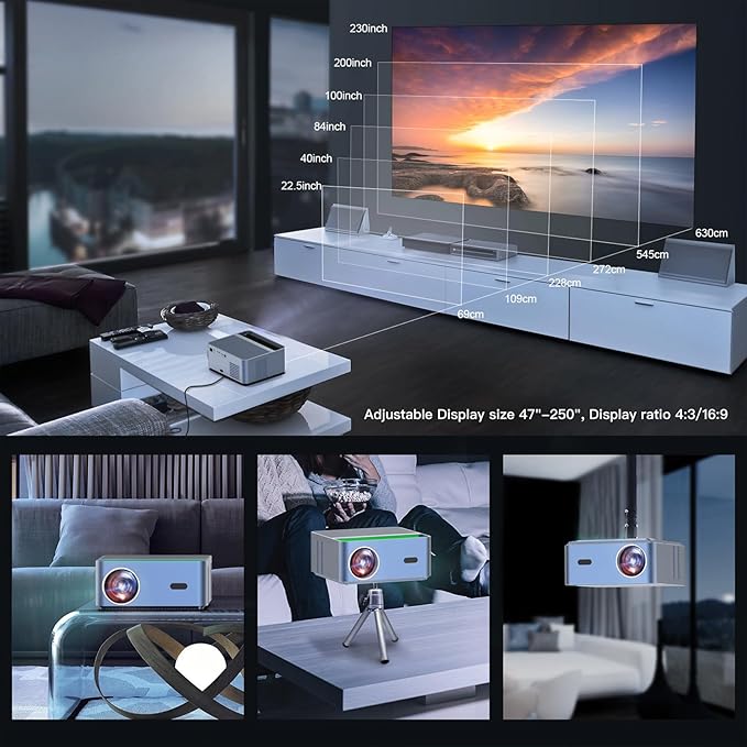 [600ANSI & Auto Focus]4K Home Theater Projector with WiFi and Bluetooth, Native 1080P Movie Projector for Indoor/Outdoor, Auto Keystone & 50% Zoom, Smart Projector for Smartphone/Laptop/USB