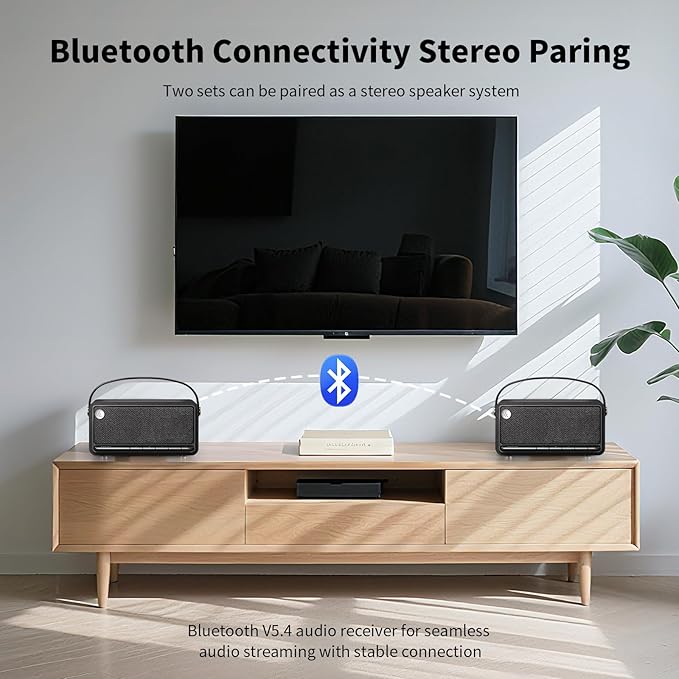 Edifier Retro Wood Bluetooth Speaker, Wireless Portable Speakers with 40W Hi-Res Audio, Stereo Pairing ConneX App, USB and TF Card Black