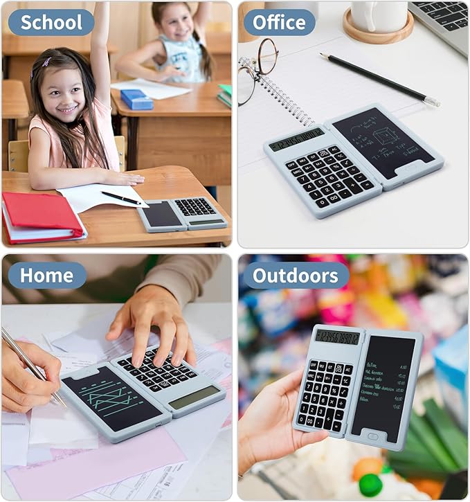 Desk Portable Basic Calculator with Notepad and Stylus, 12 Digit Large Display Multi-Function for Office, School, Home & Basic Financial (Blue)