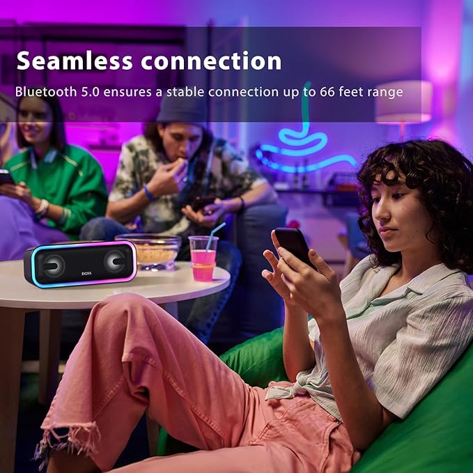DOSS SoundBox Pro+ Bluetooth Speaker with 24W Impressive Sound, Extra Bass, IPX6 Waterproof, 15H Playtime, Wireless Stereo Pairing, Multi-Colors Light, Portable for Outdoor, Home, Party, Beach