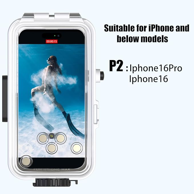 Waterproof Diving Case for iPhone 16 Pro /16, 131FT/40M Underwater Waterproof Photography Housing for Surfing Snorkeling Floating (P2) White