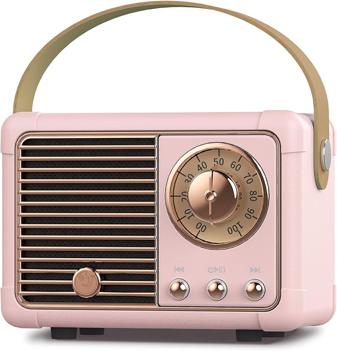 PRUNUS J-999 Retro Bluetooth Speaker,Vintage Decor,Mini Wireless Bluetooth Speaker,Cute Old Fashion Style Support USB/TF Card/AUX for Kitchen Desk Bedroom Office Party Outdoor(Pink)