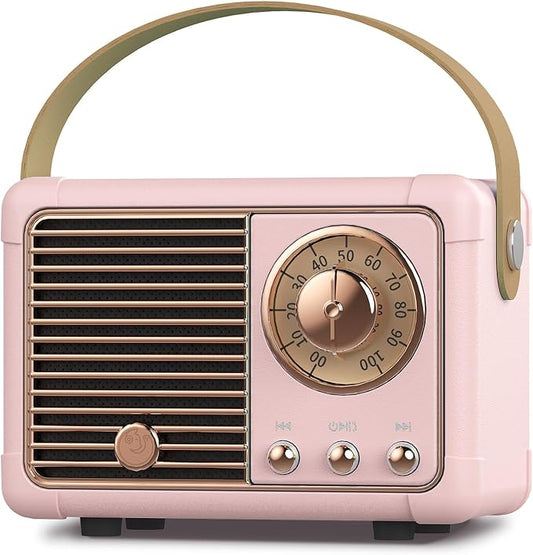 PRUNUS J-999 Retro Bluetooth Speaker,Vintage Decor,Mini Wireless Bluetooth Speaker,Cute Old Fashion Style Support USB/TF Card/AUX for Kitchen Desk Bedroom Office Party Outdoor(Pink)