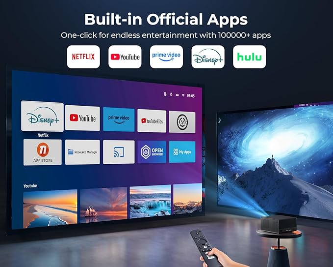 [1200 ANSI/Netflix-Licensed/30W Dolby Audio] ELEPHAS Smart 4K Projector with WiFi and Bluetooth, Dust-Proof Sealed UHD Video Projector, Auto Focus/Keystone, Portable Home Theater for Indoor/Outdoor