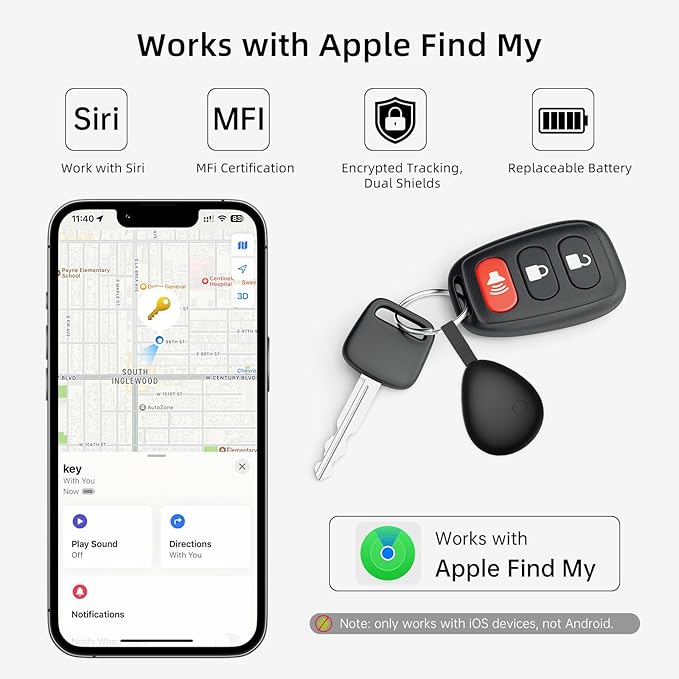 [Apple MFi Certified] Air Tracker Tags 4 Pack (iOS Only), Bluetooth Tracker for Apple Find My, Replaceable Battery, Key Finder and Item Locator Smart Tag for Keys, Bags, Luggage, Pets, Wallet
