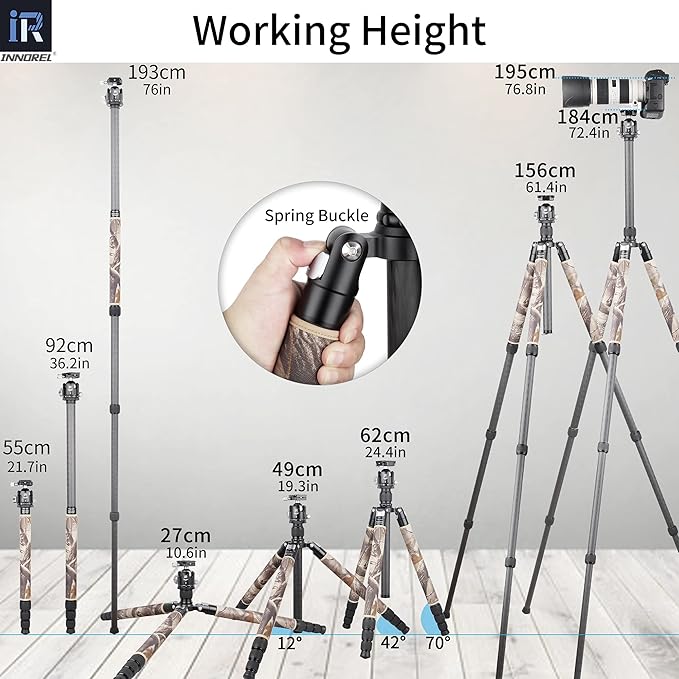 Carbon Fiber Tripod-INNOREL RT85CM Super Professional Stand with Low Gravity Center 360° Panoramic Ballhead and Green Camouflage Leg Covers for Digital DSLR Camera