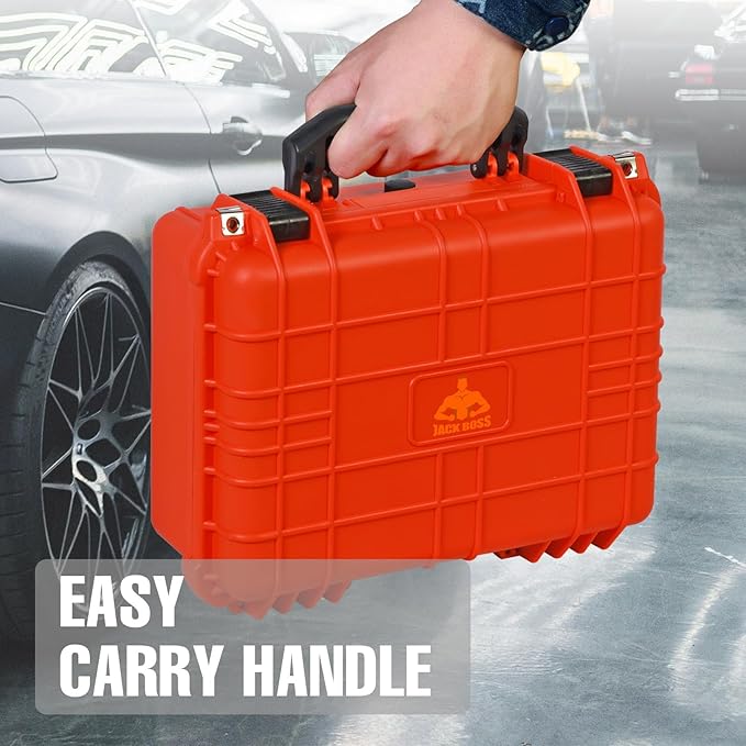 16x 12.8x 6.8 Inch Hard Case, Portable Weather Waterproof Protective Camera Case with Customizable Foam, Fit Use of Drones, Camera, Equipments, Orange