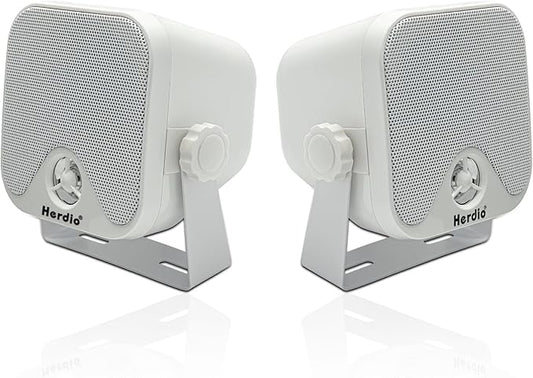 4" Heavy Duty Waterproof Boat Marine Box Outdoor Speakers Surface Mounted for Skid Steer ATV UTV RZR Golf Cart (White)