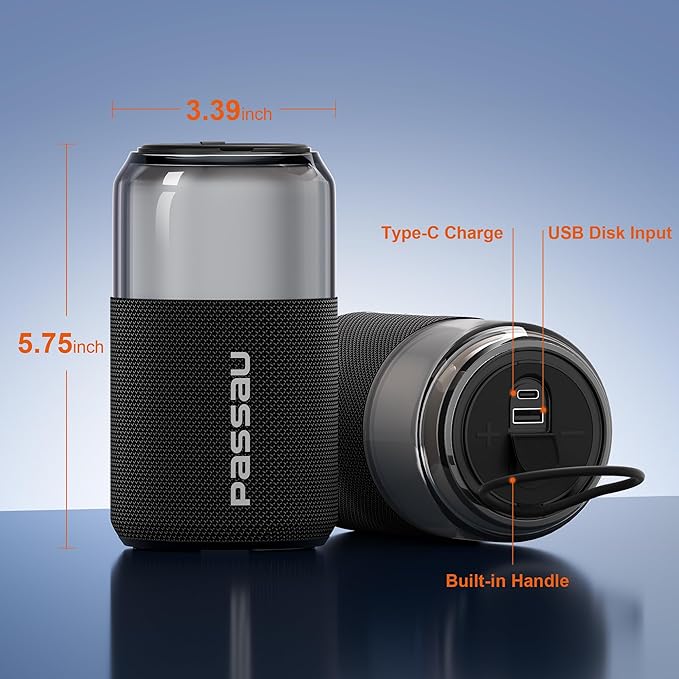 Passau Portable Bluetooth Speaker Wireless with Lights, 15W Loud Stereo Clear Sound, All Day Playtime, BT 5.4, TWS Paring, for Home Outdoor Party Beach (Black)