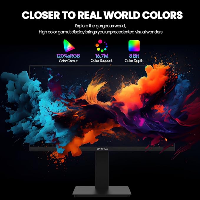 CRUA 24.5Inch Gaming Monitor 144Hz/165Hz, FHD(1920x1080P) 120% sRGB Computer Monitor, Height/Pivot/Swivel/Tilt Adjustable Vertical Monitor, Support FreeSync, DP,HDMI, Wall Mount (75mmX75mm)