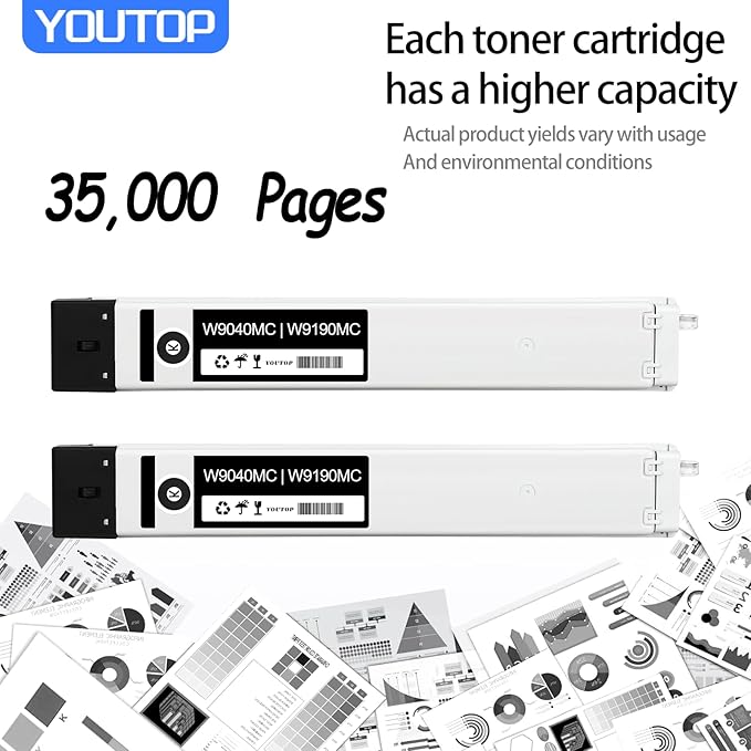 2PK W9040MC W9190MC Black Toner Cartridge Compatible for Color Managed MFP E77822dn E77822z E77825dn E77825z E77830dn E77830z Printers
